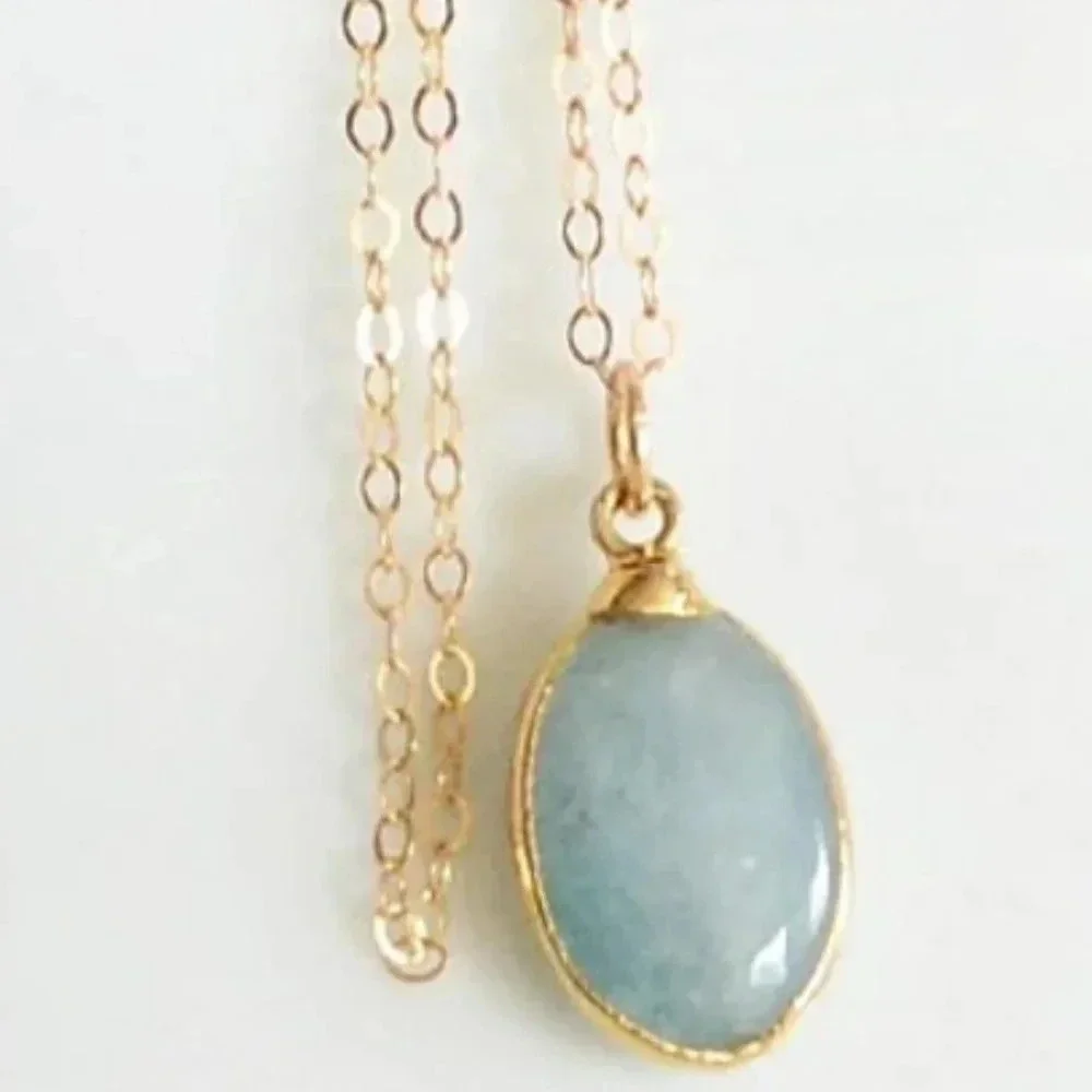 Aquamarine Minimalist Dainty Necklace - March Birthstone - Picture 2 of 3